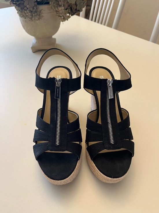 Michael Kors Shoes - Michael Kors Berkley Wedge Canvas Black Espadrille Wedge Sandals with Front Zip